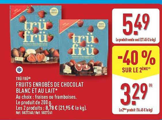 TRÜ FRÜ® FRUITS ENROBÉS DE CHOCOLAT BLANC ET AU LAIT*