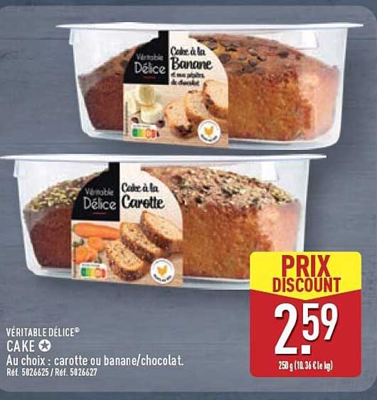 VÉRITABLE DÉLICE® CAKE • Au choix: carotte ou banane/chocolat.
