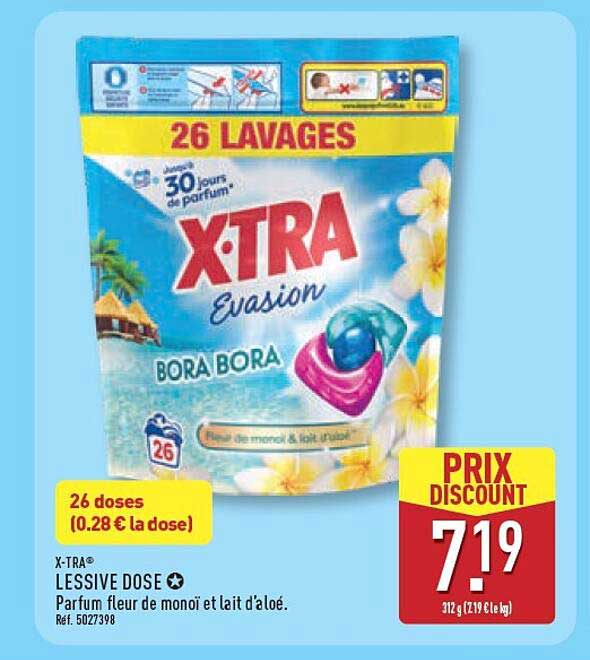 X-TRA LESSIVE DOSE Parfum fleur de monoï et lait d’aloe. Ref. 5027398