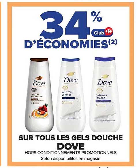 34% d’économies sur tous les gels douche Dove