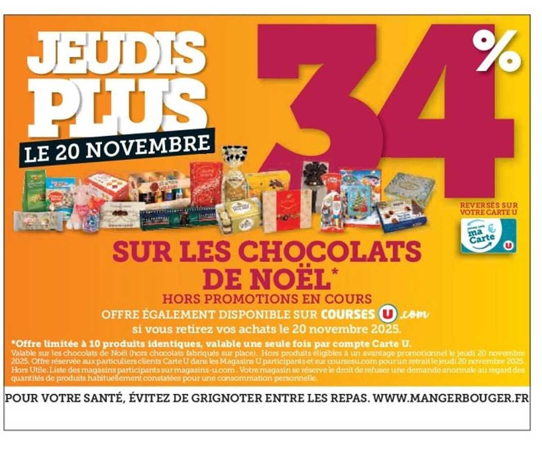 34% SUR LES CHOCOLATS DE NOËL*