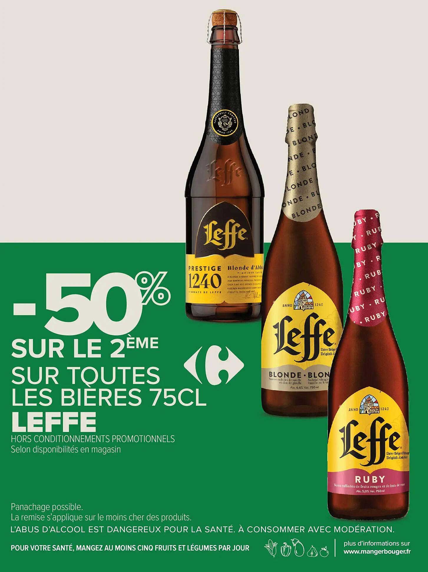 -50% SUR LE 2ÈME SUR TOUTES LES BIÈRES 75CL LEFFE