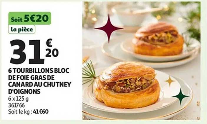 6 TOURBILLONS BLOC DE FOIE GRAS DE CANARD AU CHUTNEY D'OIGNONS