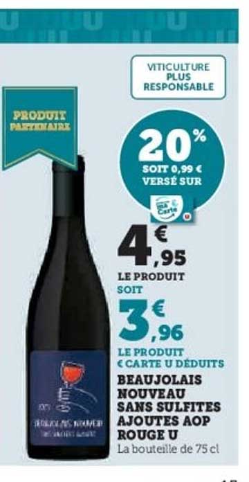 BEAUJOLAIS NOUVEAU SANS SULFITES AJOUTES AOP ROUGE U