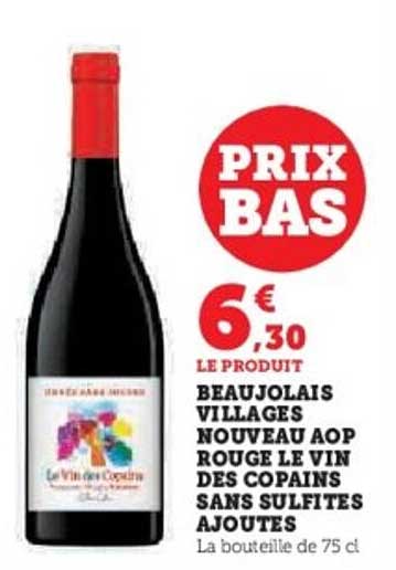 BEAUJOLAIS VILLAGES NOUVEAU AOP ROUGE LE VIN DES COPAINS SANS SULFITES AJOUTÉS