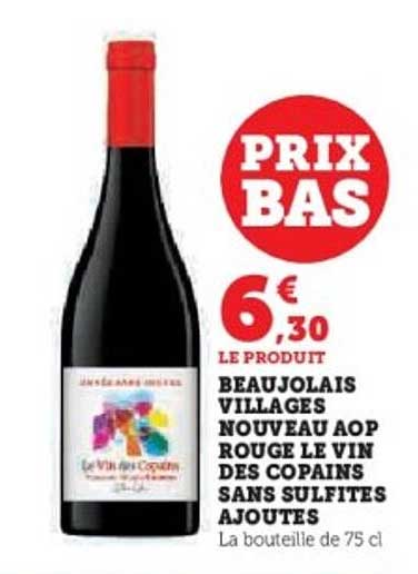 BEAUJOLAIS VILLAGES NOUVEAU AOP ROUGE LE VIN DES COPAINS SANS SULFITES AJOUTES