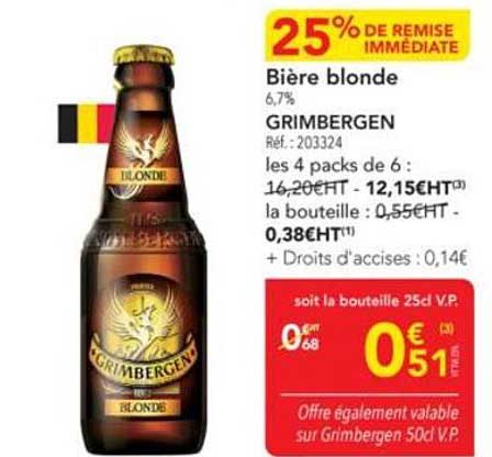 Bière blonde Grimbergen 6,7%