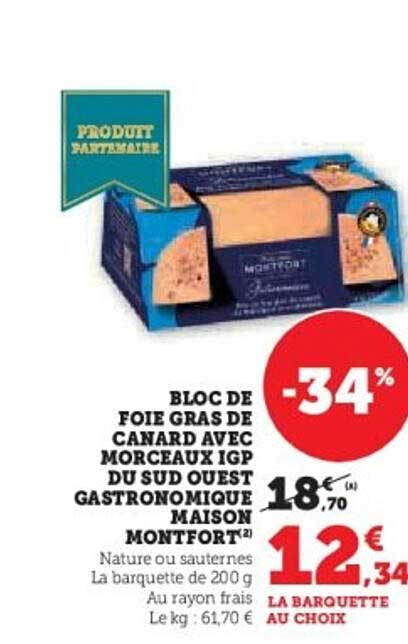 BLOC DE FOIE GRAS DE CANARD AVEC MORCEAUX IGP DU SUD OUEST GASTRONOMIQUE MAISON MONTFORT