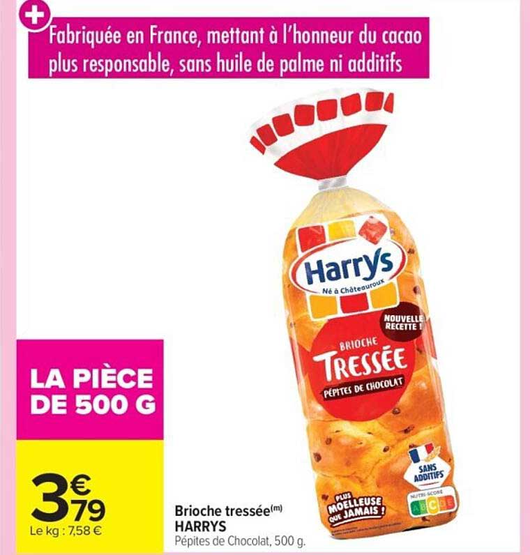 Brioche tressée HARRYS Pépites de Chocolat, 500 g