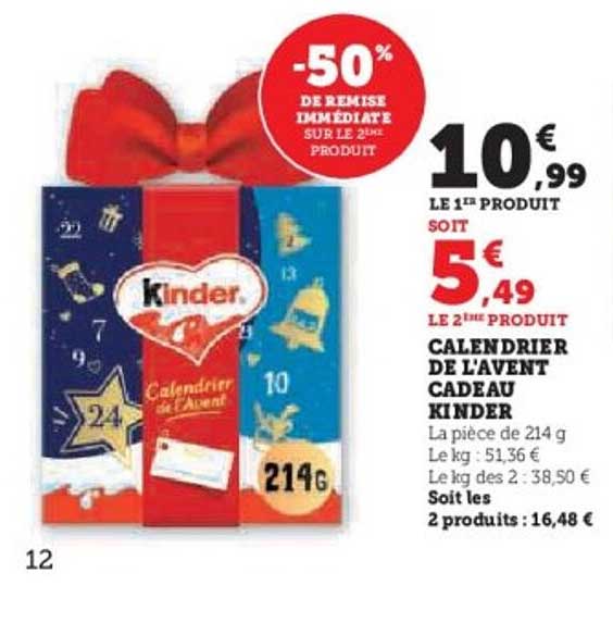 CALENDRIER DE L'AVENT CADEAU KINDER