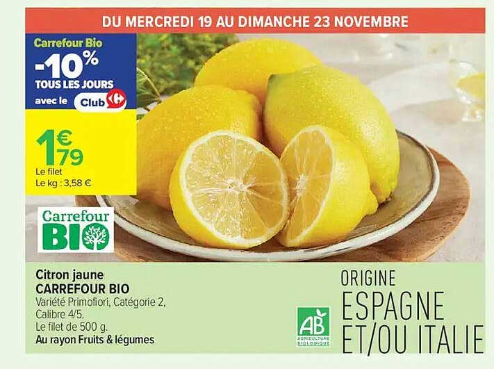 Citron jaune CARREFOUR BIO