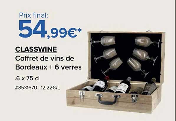 Coffret de vins de Bordeaux + 6 verres