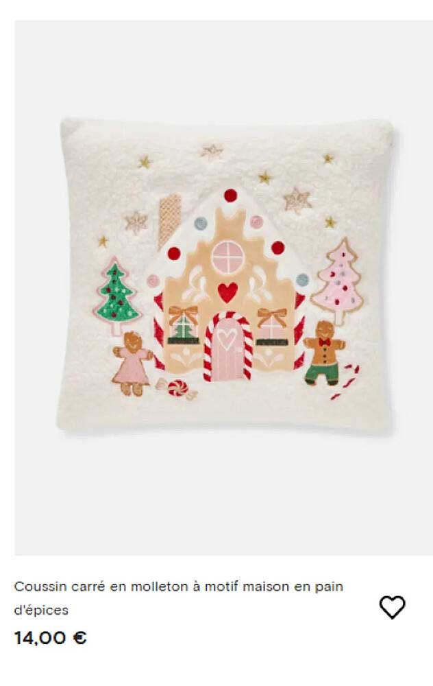 Coussin carré en molleton à motif maison en pain d'épices