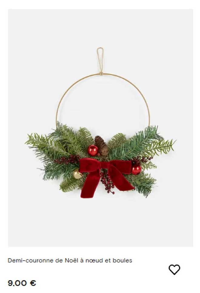 Demi-couronne de Noël à nœud et boules