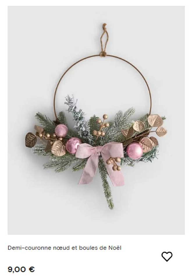 Demi-couronne nœud et boules de Noël