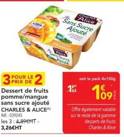Dessert de fruits pomme/mangue sans sucre ajouté CHARLES & ALICE