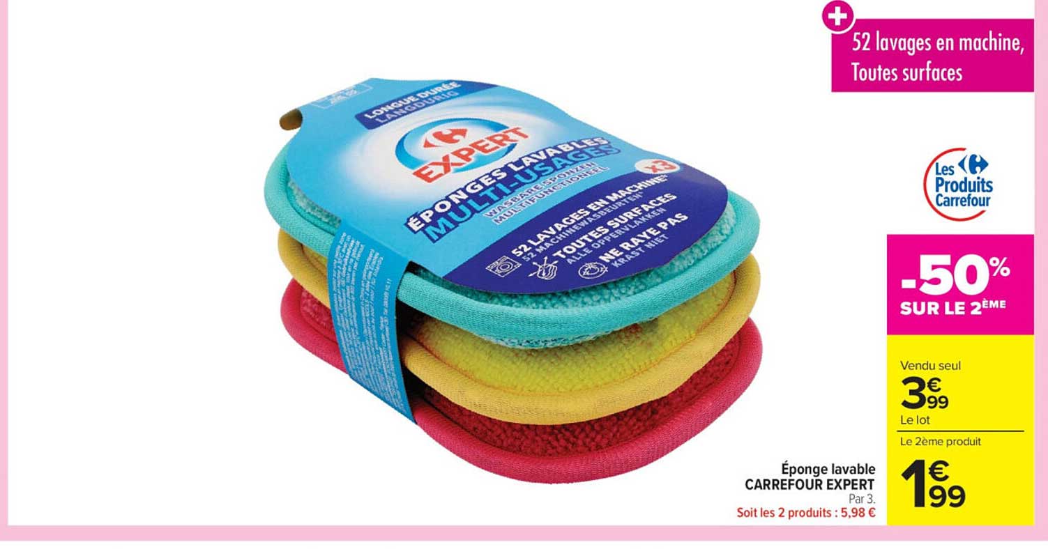 Éponge lavable CARREFOUR EXPERT Par 3.