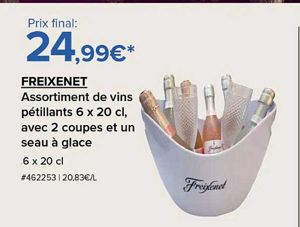 FREIXENET Assortiment de vins pétillants 6 x 20 cl, avec 2 coupes et un seau à glace