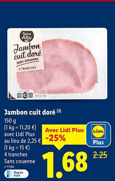 Jambon cuit doré