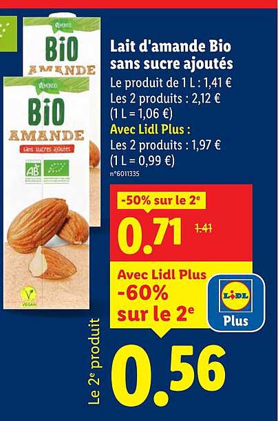 Lait d'amande Bio sans sucre ajoutés
