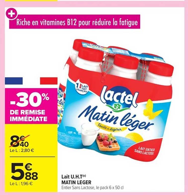 Lait U.H.T Matin Léger -30% de remise immédiate