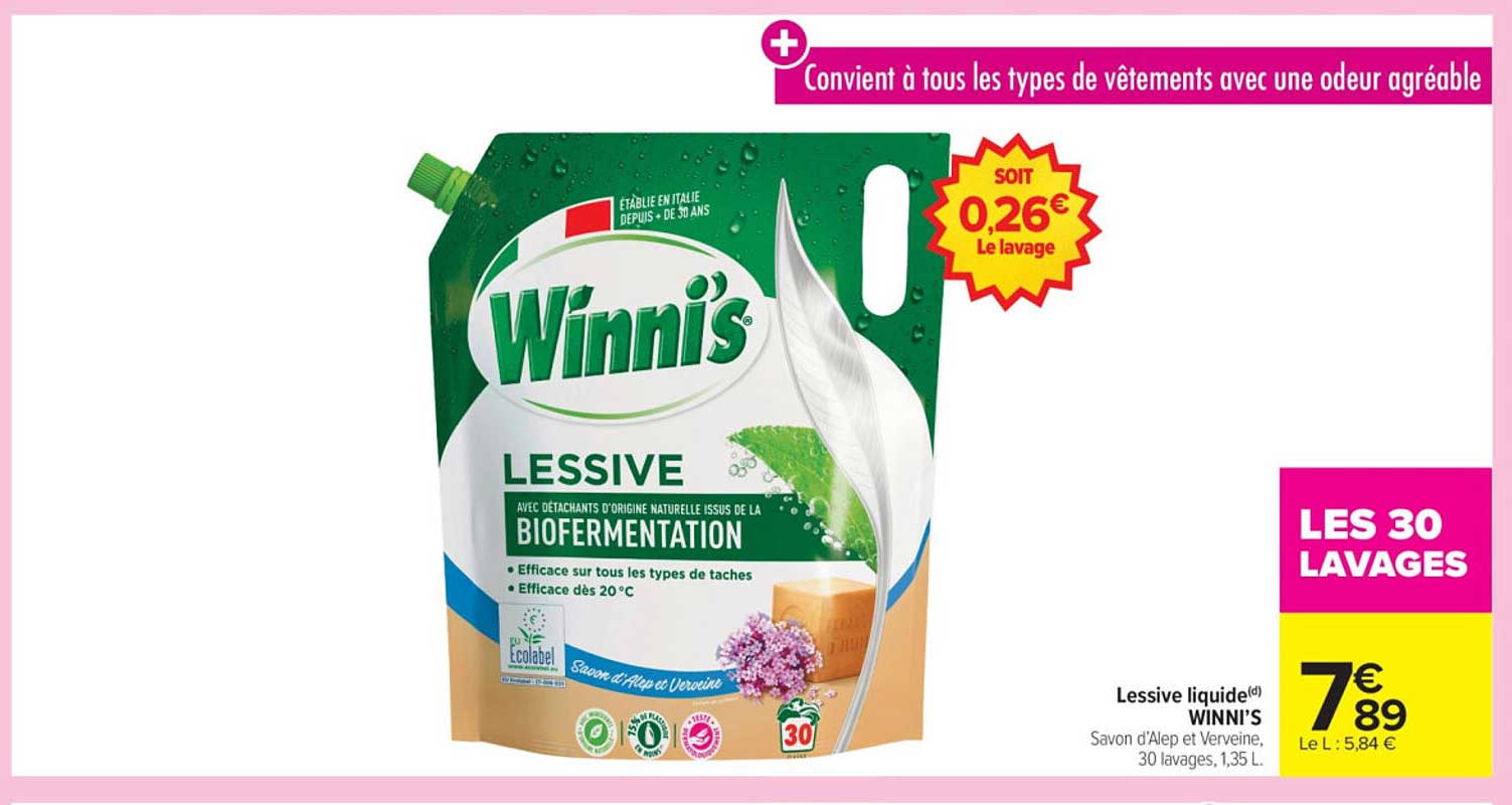 Lessive liquide WINNI'S Savon d'Alep et Verveine, 30 lavages