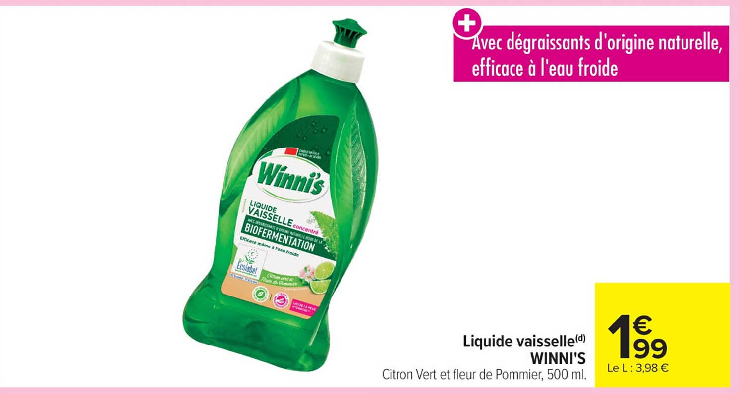 Liquide vaisselle Winni's Citron Vert et fleur de Pommier, 500 ml