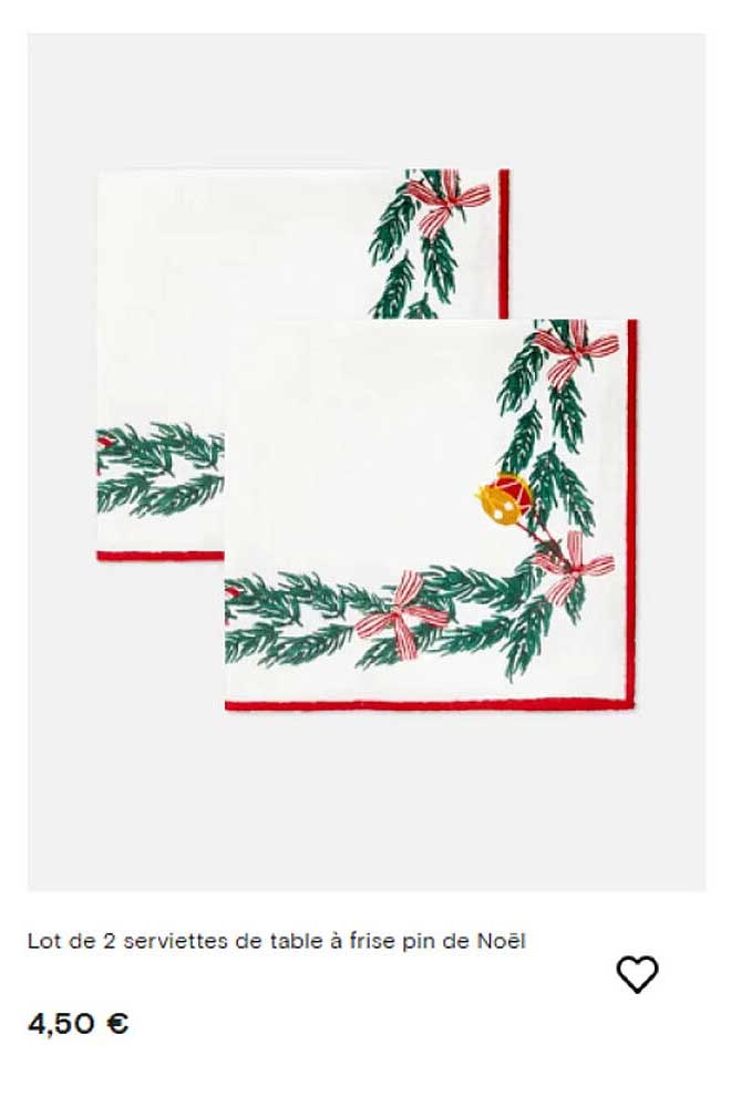 Lot de 2 serviettes de table à frise pin de Noël