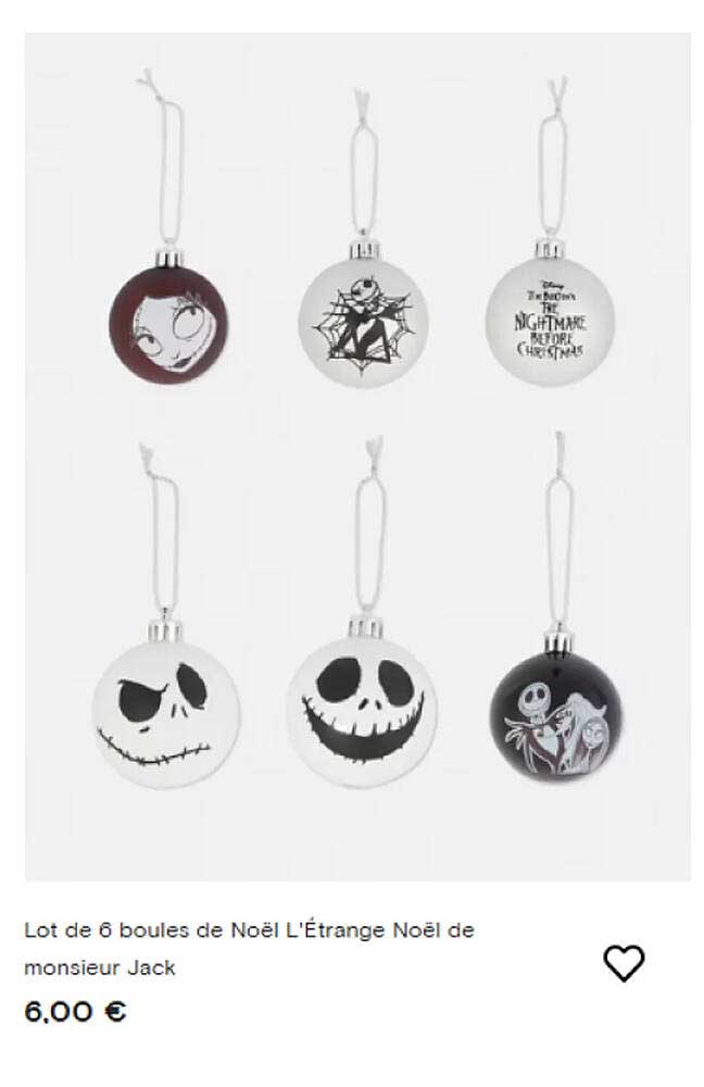 Lot de 6 boules de Noël L'Étrange Noël de monsieur Jack