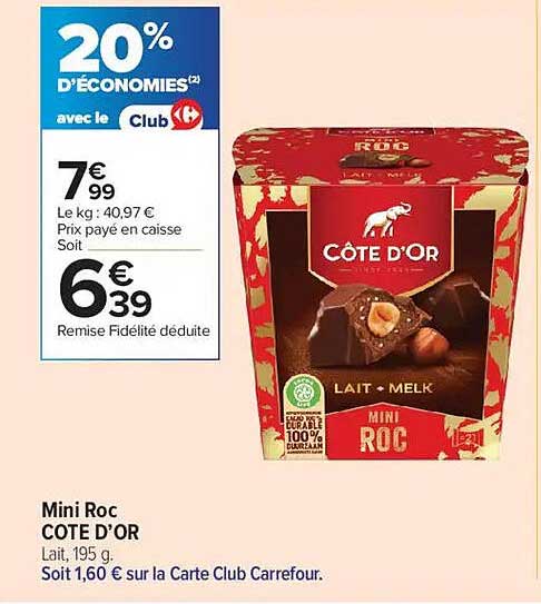 Mini Roc COTE D'OR Lait, 195 g