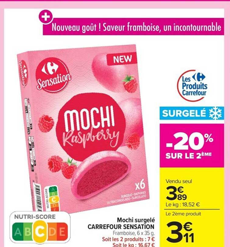Mochi surgelé Carrefour Sensation - Framboise, 6 x 35 g
