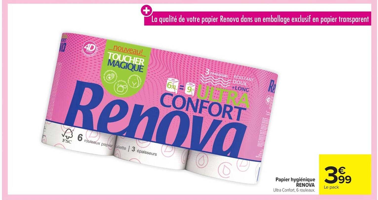 Papier hygiénique RENOVA Ultra Confort, 6 rouleaux.