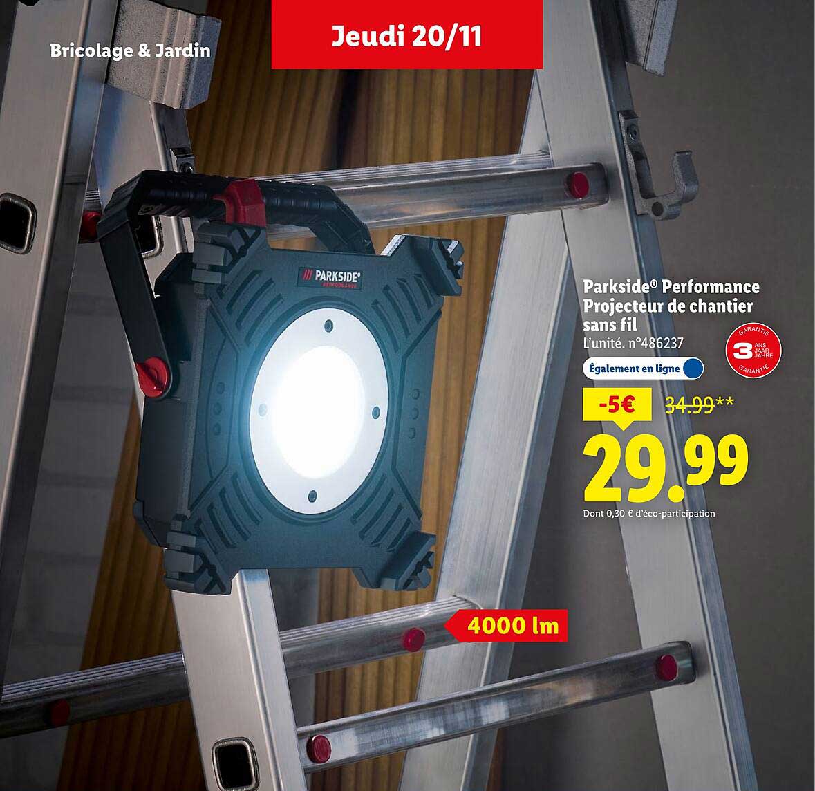 Parkside® Performance Projecteur de chantier sans fil