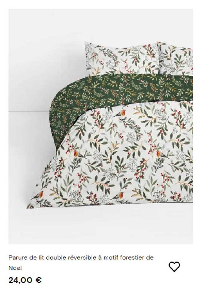 Parure de lit double réversible à motif forestier de Noël