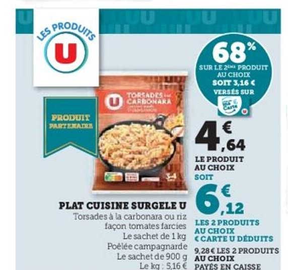 Plat Cuisine Surgelé U - Torsades à la Carbonara