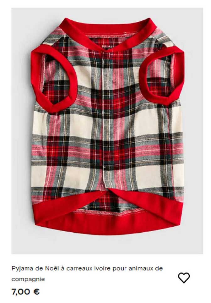 Pyjama de Noël à carreaux ivoire pour animaux de compagnie