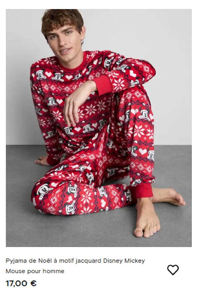 Pyjama de Noël à motif jacquard Disney Mickey Mouse pour homme