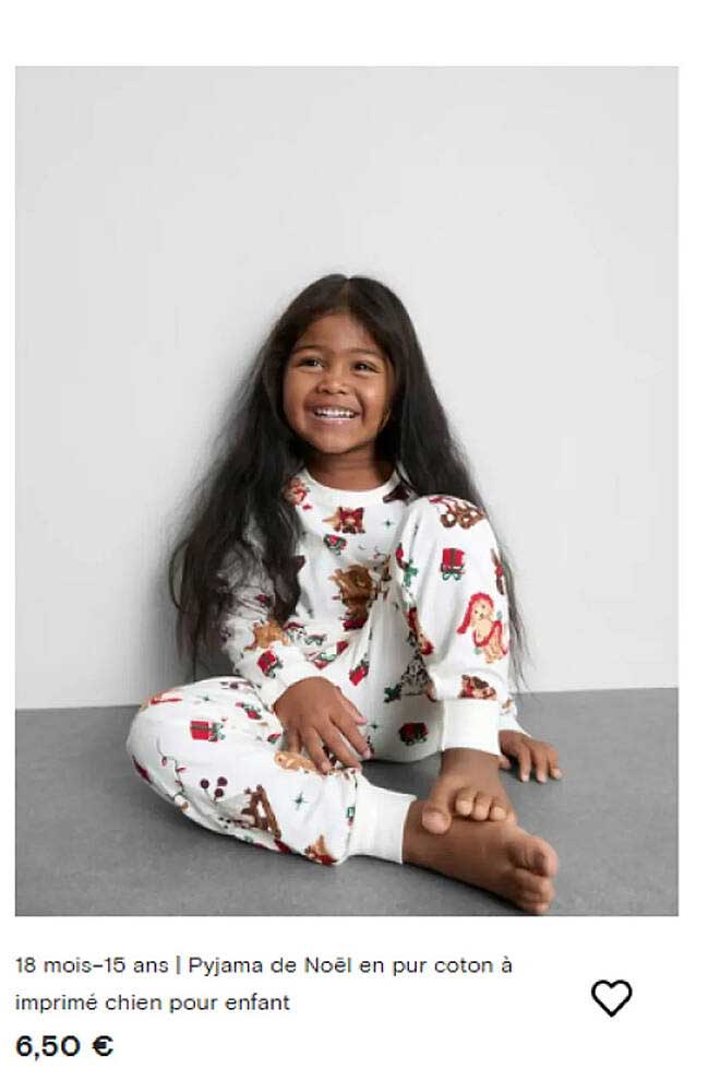 Pyjama de Noël en pur coton à imprimé chien pour enfant