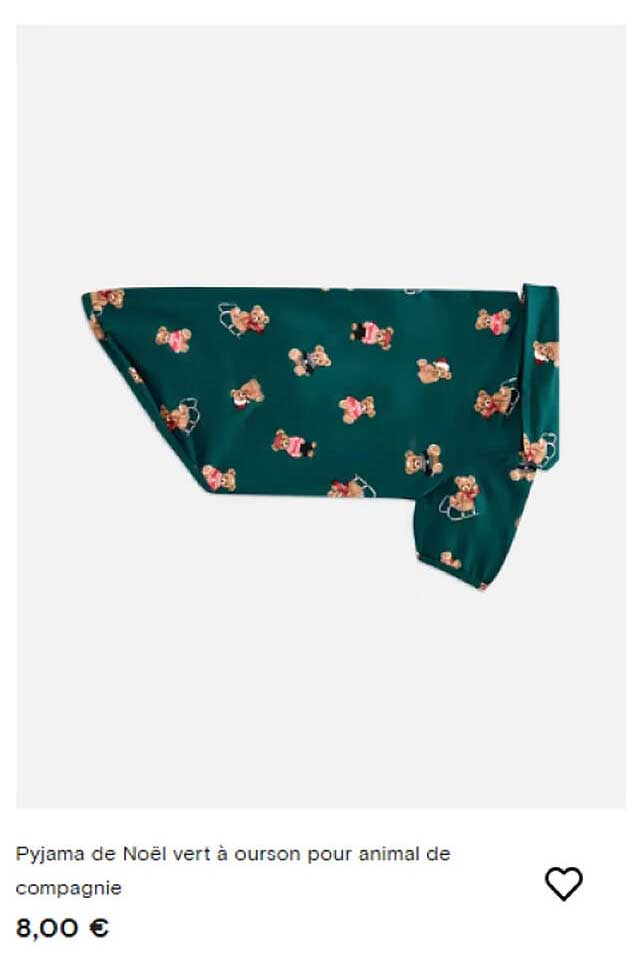 Pyjama de Noël vert à ourson pour animal de compagnie