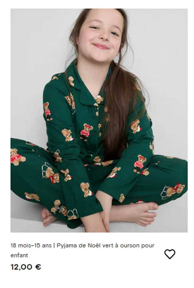 Pyjama de Noël vert à ourson pour enfant