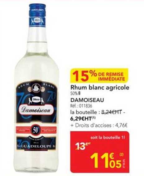 Rhum blanc agricole 50% - DAMOISEAU