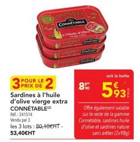 Sardines à l’huile d’olive vierge extra CONNÉTABLE