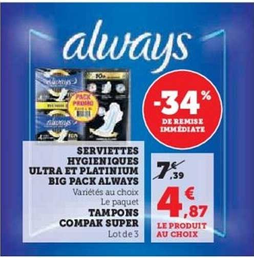 SERVIETTES HYGIÉNIQUES ULTRA ET PLATINIUM BIG PACK ALWAYS