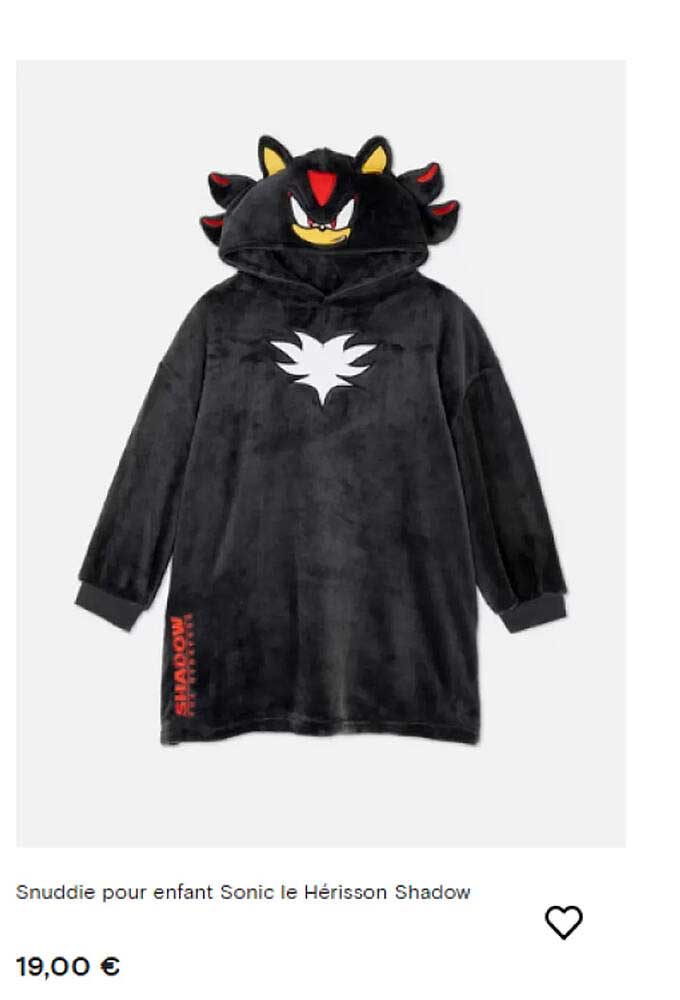 Snuddie pour enfant Sonic le Hérisson Shadow