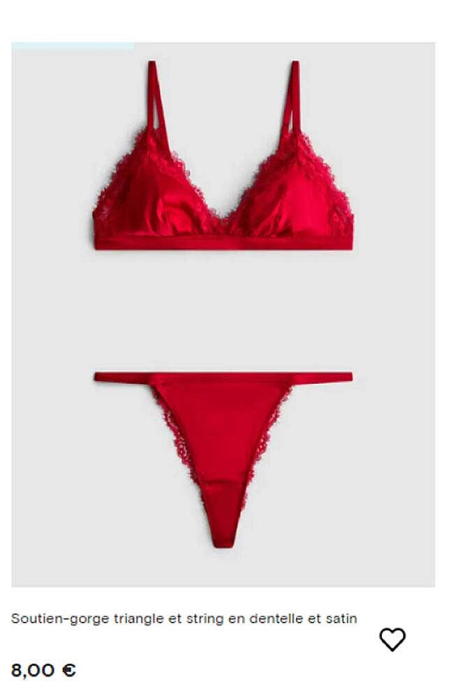 Soutien-gorge triangle et string en dentelle et satin