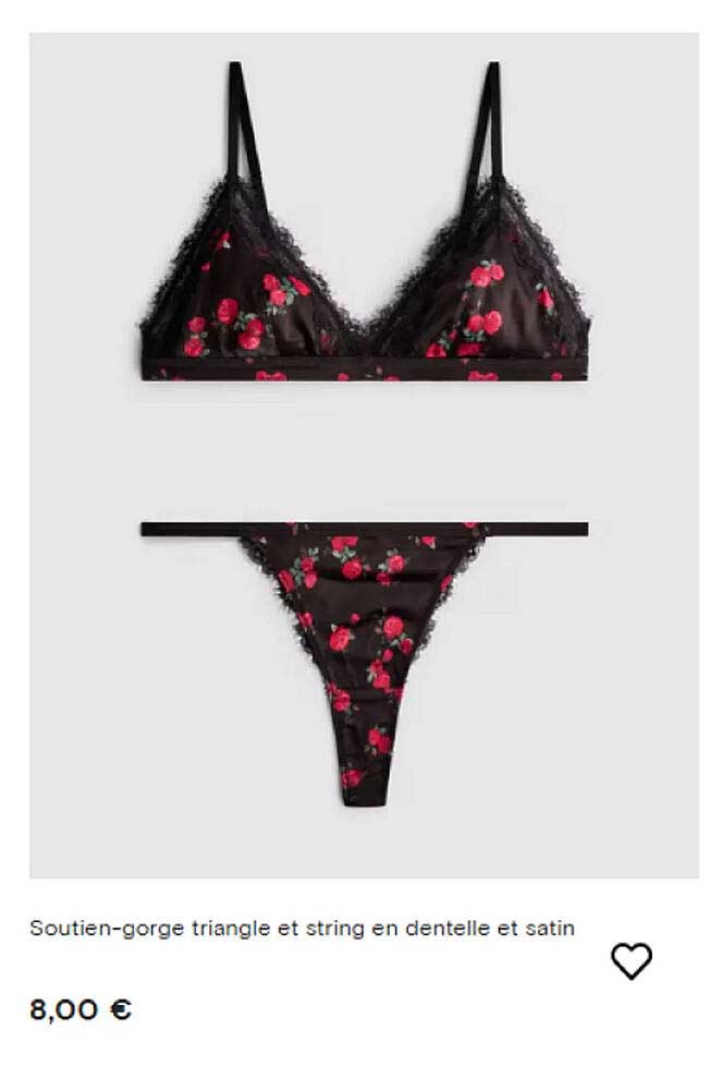 Soutien-gorge triangle et string en dentelle et satin