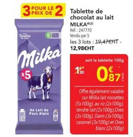 Tablette de chocolat au lait MILKA