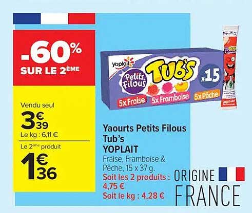 Yaourts Petits Filous Tub's YOPLAIT