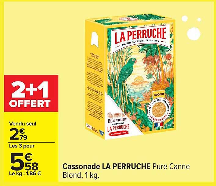 Promo Cassonade La Perruche Pure Canne Blond, 1 Kg. chez Carrefour ...