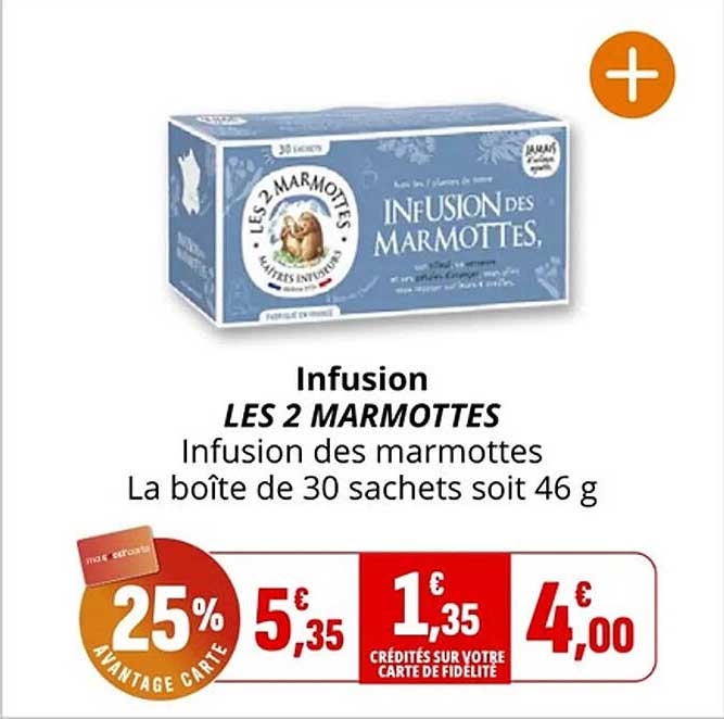 Infusion LES 2 MARMOTTES Infusion des marmottes La boîte de 30 sachets soit 46 g